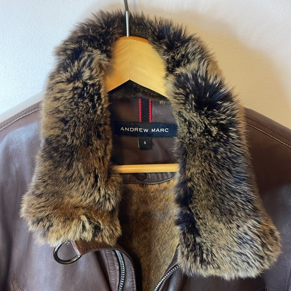 Andrew Marc brown leather fur lined jacket. Only worn a handful of times. - Picture 2 of 11